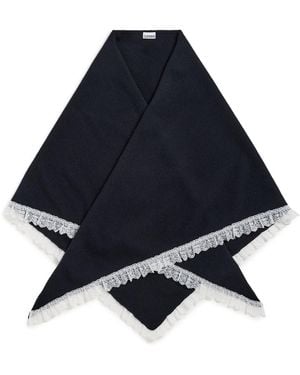 Ganni Wool Lace Triangular Scarf Xxl - Blue