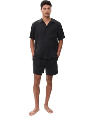 Lunya Washable Silk Button Up Short Set - Black