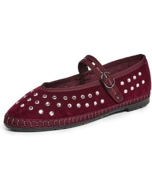 Flabelus Mae Velvet Mary Jane Flats - Red