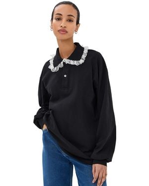 Tanner Fletcher Cletus Lace Trim Long Sleeve Polo - Blue