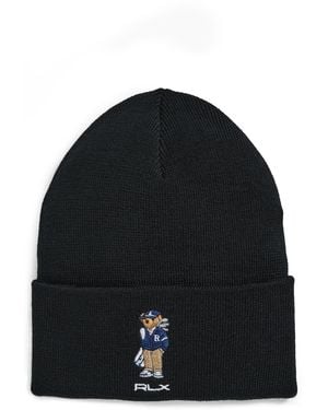 Ralph Lauren Merino Wool Golf Bear Beanie - Black