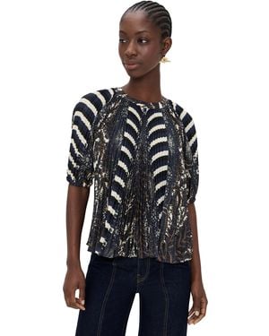 Ulla Johnson Dafne Pleated Short Sleeve Blouse - Black