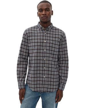 Portuguese Flannel Vouga Cotton Plaid Button Down Shirt - Black