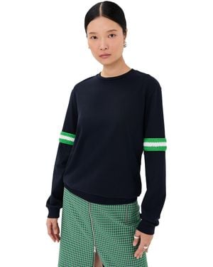 Tibi Sport Knit Crewneck T With Crochet Trim - Blue