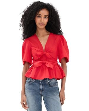 Ganni Cotton Poplin Bow Blouse - Red