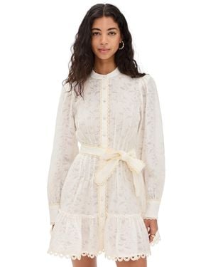 Hemant & Nandita Short Dress With Handcrafted Button And Tie Belt - Natural