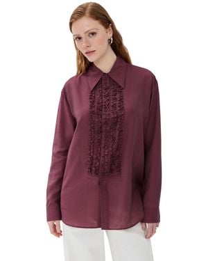 Tibi Silk Voile Easy Tuxedo Shirt - Purple