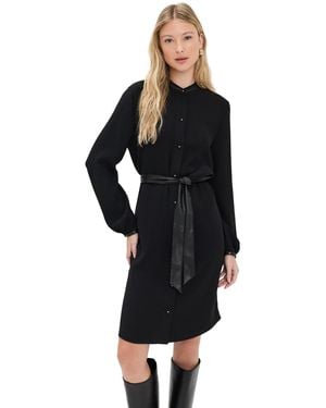 knee length dresses for ladies Patent Faux Leather Trim Knit Dress Black / M