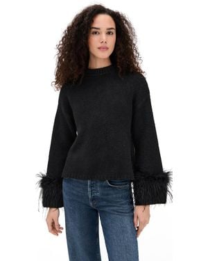 Wayf Pia Feather Trim Pullover Sweater - Black