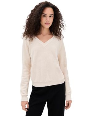 PERFECTWHITETEE Zuri Reverse Fleece V Neck Sweater - Black