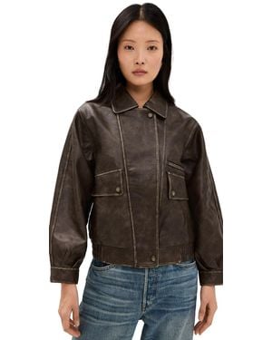 Moon River Neck Collar Faux Leather Jacket - Black