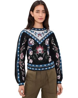 FARM Rio Natalia Floral Knit Sweater - Black