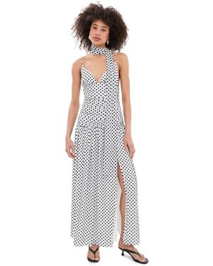 Another Girl Spot Mesh Maxi Dress With Scarf - White