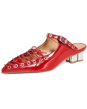 Ganni Eyelets Lace Up Mules - Red