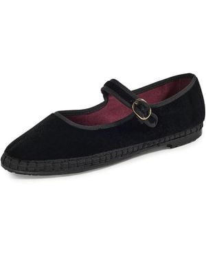 Flabelus Antonia Velvet Mary Jane Flats - Black