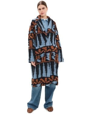 Stella Jean Kuba Wool Coat - Blue