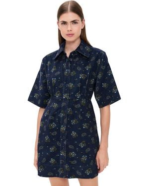 Sea Briar Corduroy Short Sleeve Button Down Dress - Blue