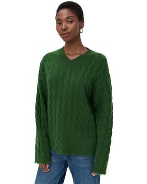 RE/DONE Cable V Neck Cashmere Pullover - Green