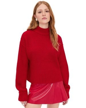 GOOD AMERICAN Chunky Knit Mock Neck Sweater - Red