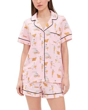 Bedhead PJs Cotton Jersey Knit Classic Shorty Pajama Set - Pink