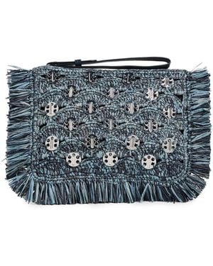 Rabanne Raffia Pouch - Blue