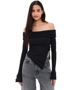 GUIZIO Soler Fold Over Knit Top - Black