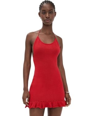 GUIZIO Crochet Halter Mini Dress - Red
