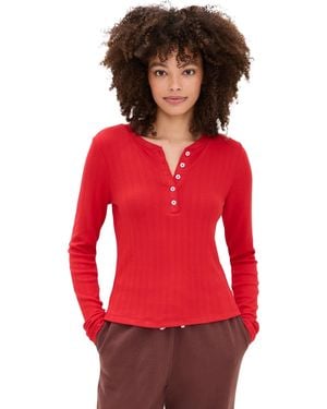 Z Supply Holly Pointelle Long Sleeve Top - Red