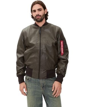 Alpha Industries Leather Ma-1 Heritage Fit Flight Jacket - Black