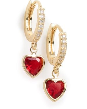 By Adina Eden Cubic Zirconia Coloured Heart Dangle Huggie Earrings - White