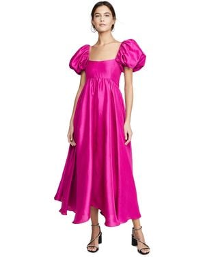 Azeeza Rory Puff Sleeve Silk Dress - Pink