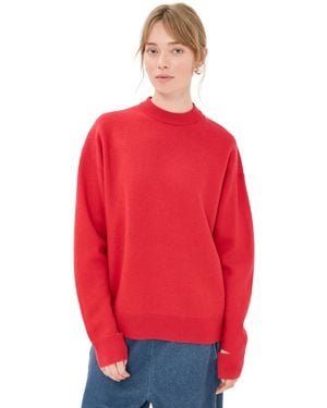 Tibi Boiled Wool Crewneck Easy Pullover Sweater - Red
