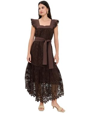 FARM Rio Pineapple Guipure Midi Dress - Brown
