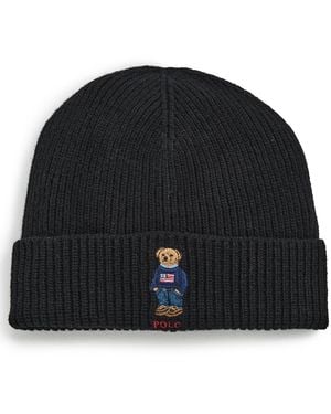 Polo Ralph Lauren Solid Flag Bear Beanie - Black