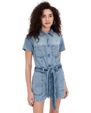 GOOD AMERICAN Fit For Success Lite Linen Shorts Jumpsuit - Blue