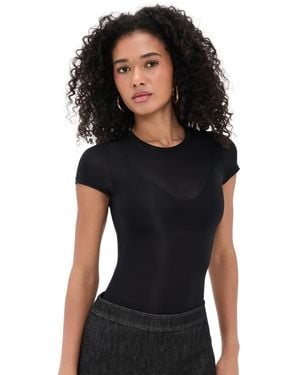 Alice + Olivia Hottie Short Sleeve Thong Bodysuit - Black