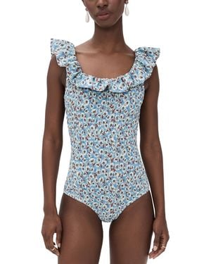 Sea Whitney Print Flutter Sleeve One Piece - Blue