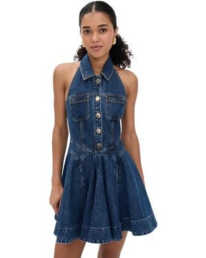 self portrait denim sleeveless flared mini dress Denim Sleeveless Flared Mini Dress