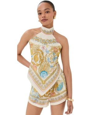 Versace Printed Cotton And Silk-Blend Voile Halterneck Top - Yellow