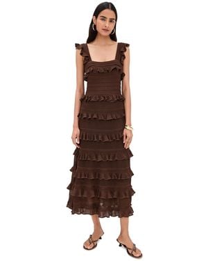 Zimmermann Lace Frill Midi Dress - Brown