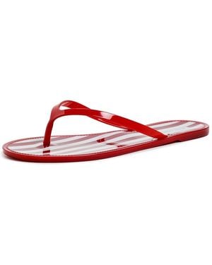 Black Suede Studio Crystal Jelly Flip Flops - Red