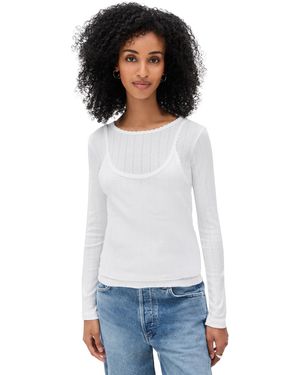 Leset Pointelle Layered Long Sleeve Top - White