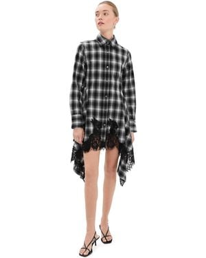 Monse Cascade Front Lace Hem Shirt Dress - Black