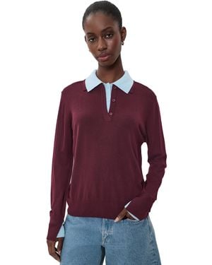 White + Warren Superfine Merino Wool Layered Polo - Purple