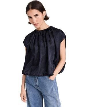 Tibi Spring Acetate Shirred Neck Circular Top - Blue
