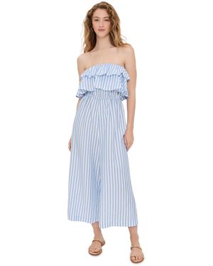 Pixie Market Stripe Ruffle Jumpsuit - Blue