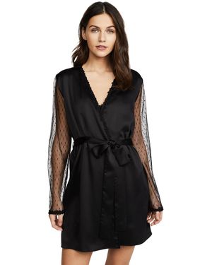 Flora Nikrooz Howtopper Charmeue Robe With Lace - Black