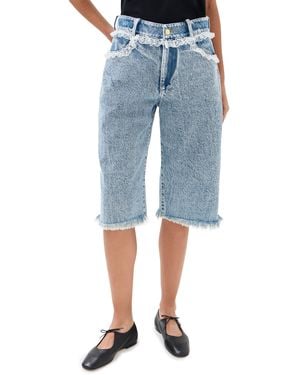 Tanner Fletcher Sid Lace Trim Long Jean Shorts - Blue