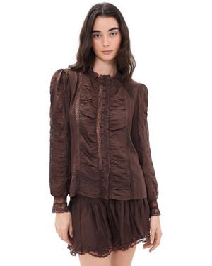 LoveShackFancy Jacque Silk Top - Brown