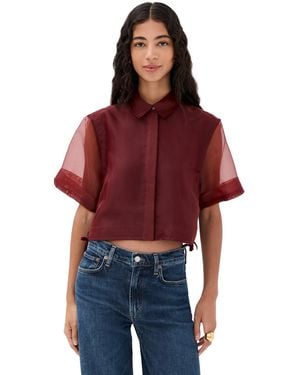 Jonathan Simkhai Ryett Short Sleeve Crop Shirt - Red